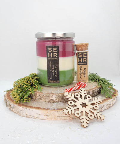 Triple Layer Christmas Candle & Candy Cane Matches Gift Set